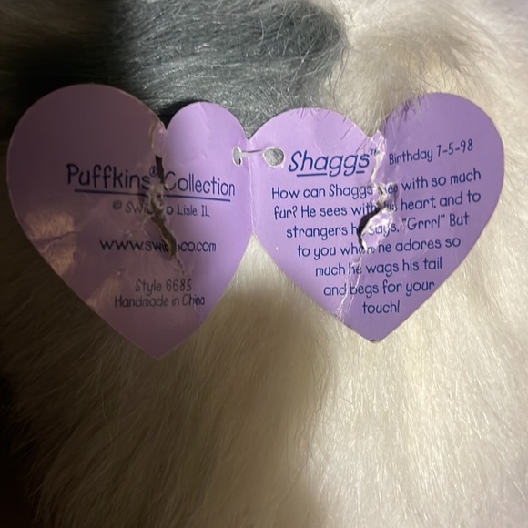 Puffins little stuffed dog cream and gray with tag - Picture 3 of 4